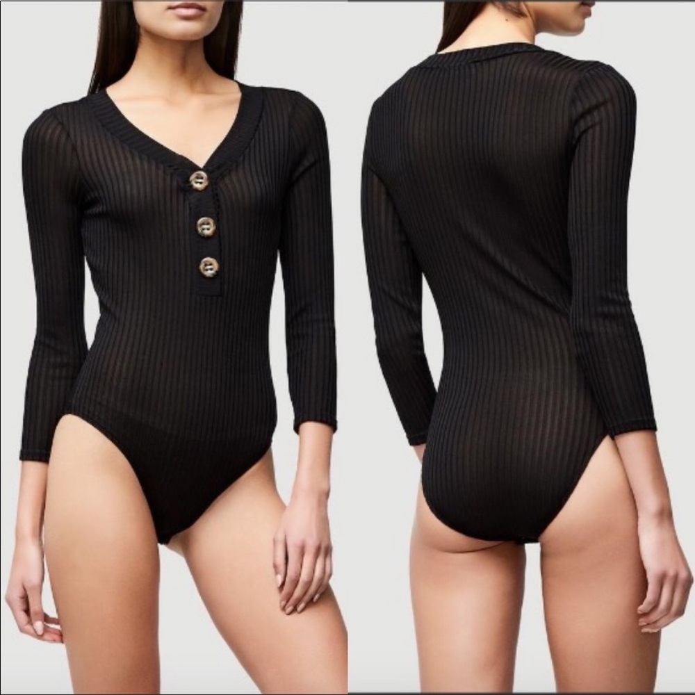 FRAME Denim Ribbed Long Sleeve Bodysuit